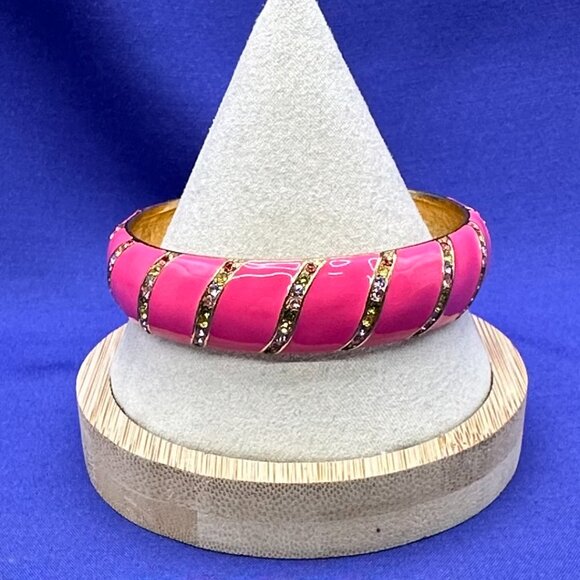 Kate Spade Pink Enamel “Lollie” Bangle Bracelet w/Colored Crystals - Picture 2 of 14